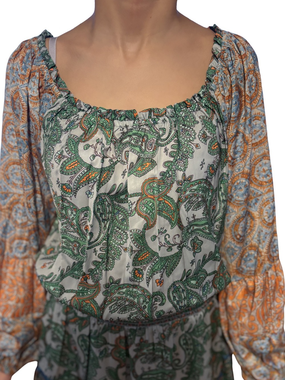 Ramy Brook Claudine Paisley Dress Off Shoulder Smocked Mini M - Picture 6 of 7